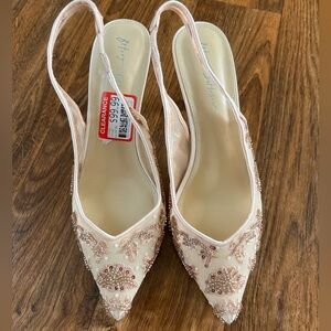 Betsey Johnson Blush Beaded Slingback Pointed Toe Heels